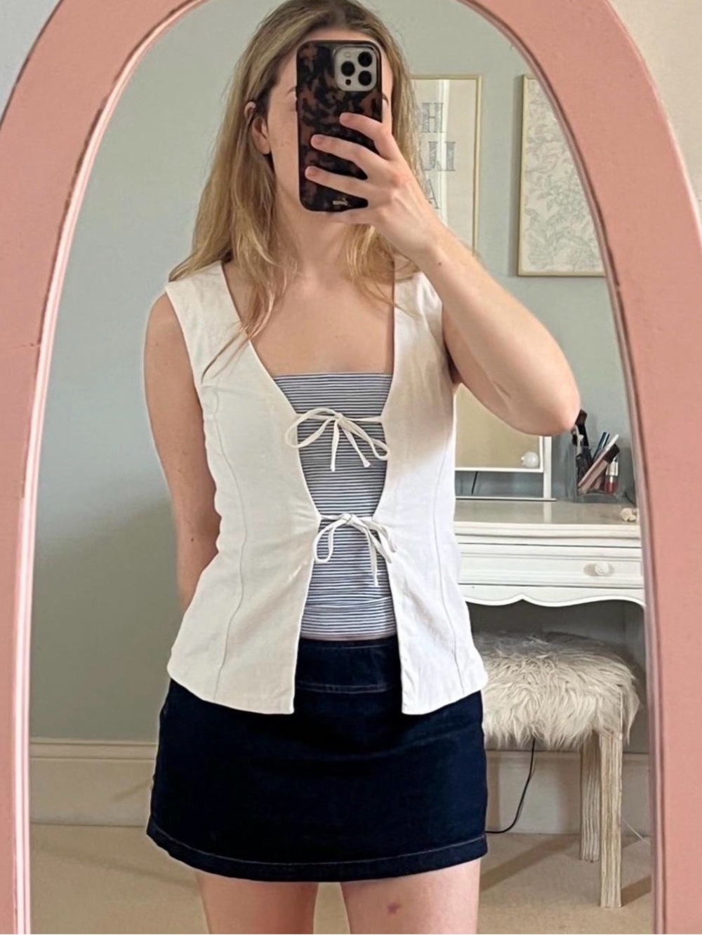 Open Edit Sleeveless White Tie-Front Vest Top